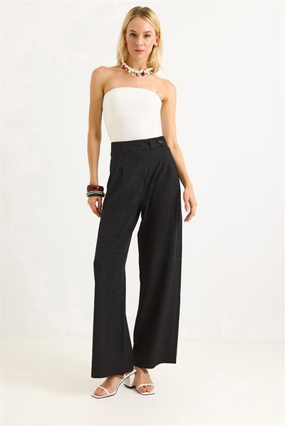 İki Düğmeli Şık Kumaş Geniş Paça  Pantalon  Siyah