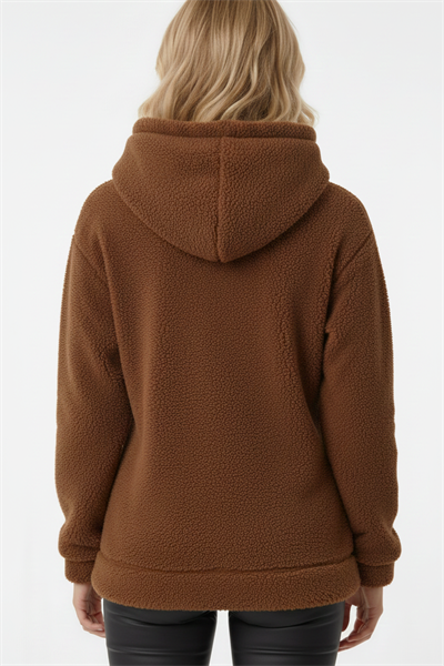 Kadın Kapüşonlu Welsoft Uzun Kollu Kahverengi Sweatshirt