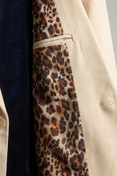 Kadın İç Astarı Leoparlı Tek Düğmeli Ceket Bej