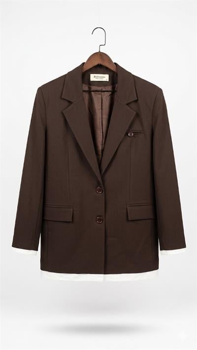Kadın Altı Garnili Blazer Ceket Kahverengi