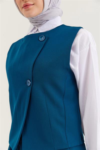 Kemer Detaylı Etekli İkili Takım Petrol