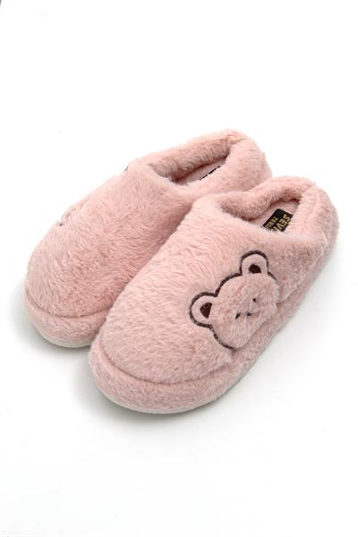 Peluş Ayıcıklı Önü Kapalı Ev Terliği Pembe