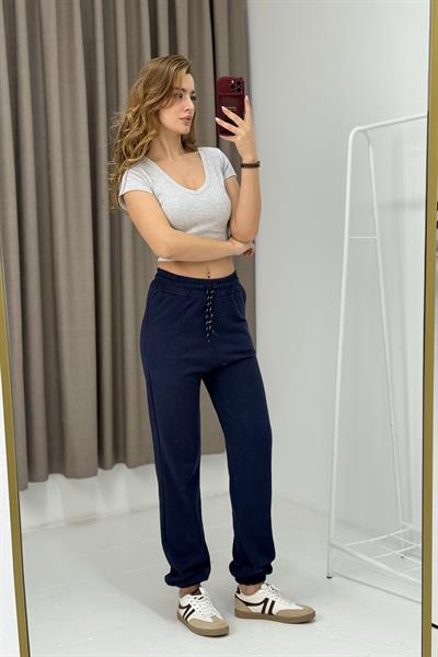 Kadın İki İplik Paçası Lastikli Eşofman Altı