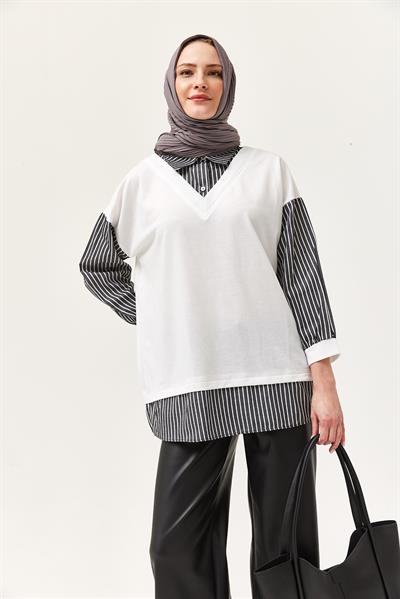 Gömlek Garnili Manşetli Füme