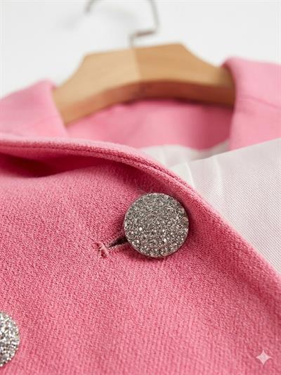 Kadın Kruvaze Yaka Çift Düğmeli Blazer Ceket Pembe