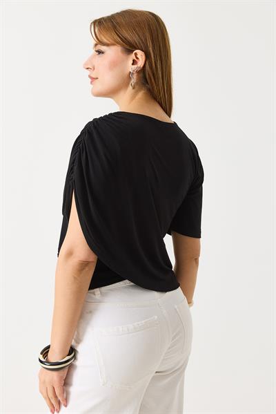 Kadın Sandy Pelerinli Yarım Kollu  Bluz Siyah