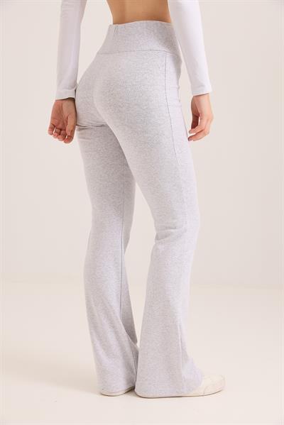 Yüksek Bel İspanyol Paça Fitilli Pantolon Gri