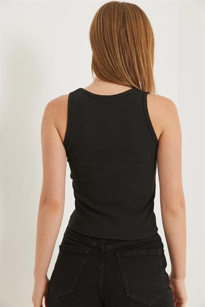 Fiyonk Detaylı Ottoman Atlet Bluz Siyah