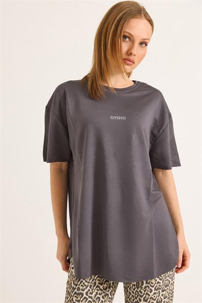 Bisiklet Yaka  Oysho Basic Tshirt Füme