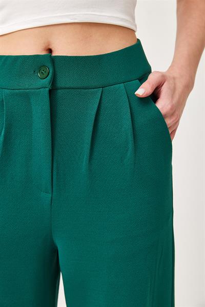 Yüksek Bel Cepli Palazzo Pantolon Yeşil