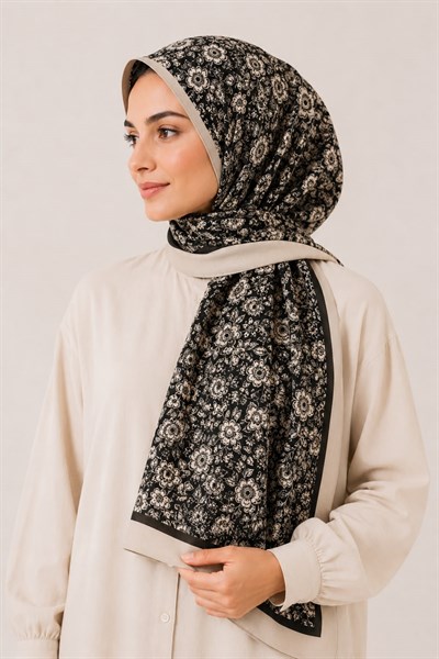Kadın Çiçek Desenli 180X70 Ölçülü Şal Bej
