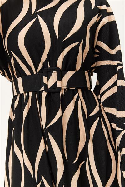 Kemerli Yarasa Kol Kemerli Elbise Siyah