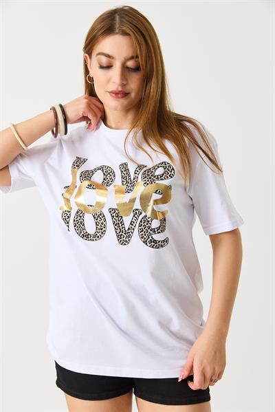 Kadın Bisiklet Yaka Kısa Kol Basic Tshirt Beyaz