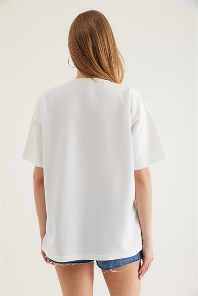 Bisiklet Yaka  Kısa Kol Basic Tshirt  Beyaz
