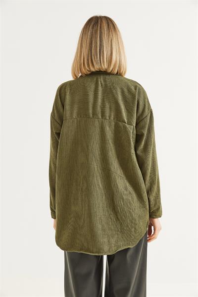 Oversize Fitilli Kadın Gömlek Haki