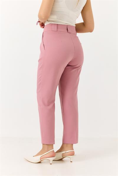 Kadın Havuç Model Yüksek Bel Kalın Kemerli Pantolon Pembe 