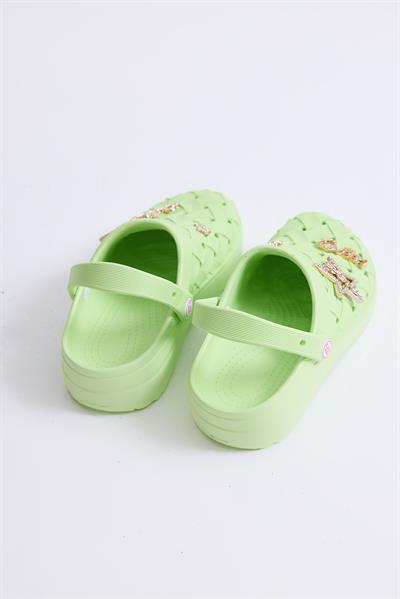 Masaj Tabanlı  Aksesuarlı Crocs Terlik Yeşil