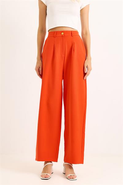 Yüksek Bel Bol Paça Pantalon Turuncu