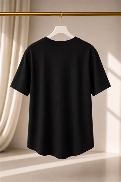 Kadın Bisiklet Yaka Gold Tokalı Tshirt Siyah