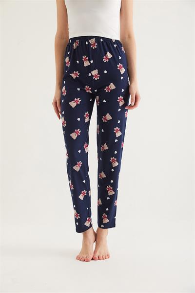  Beli Lastikli Kadın Pijama Altı Lacivert