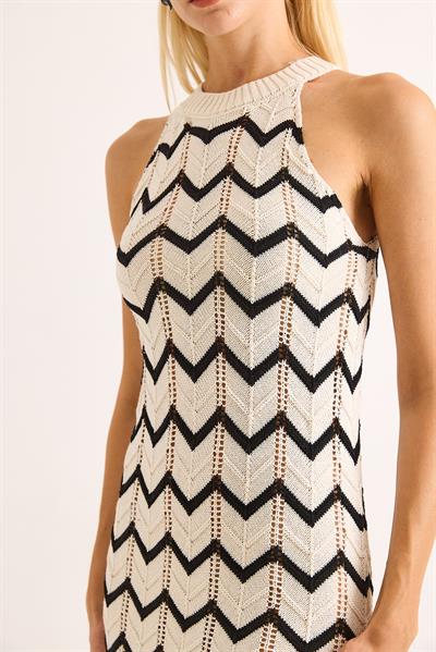 Halter Yaka Ajurlu Mini Elbise Astarsız Beyaz