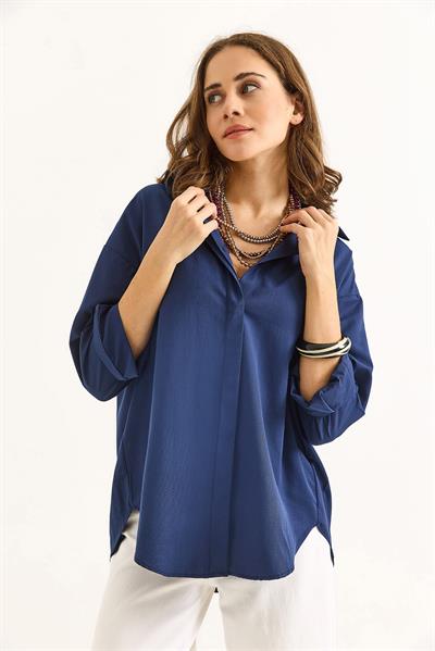 Oversize Basic Gömlek Lacivert