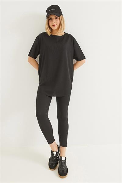 Bisiklet Yaka  Kısa Kol Basic Tshirt Siyah