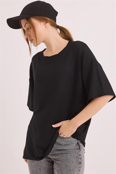 Oversize Yumuşak Dokulu Salaş T-Shirt Siyah