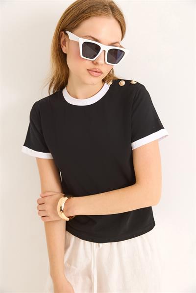 Bisiklet Yaka Kısa Kol Tshirt Siyah