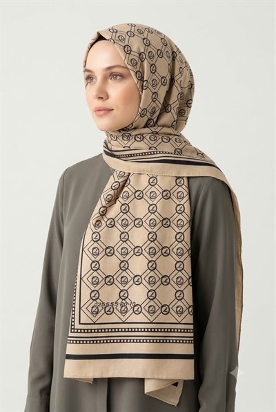 Kadın Monogram Desenli 180X70 Ölçülü Şal Bej