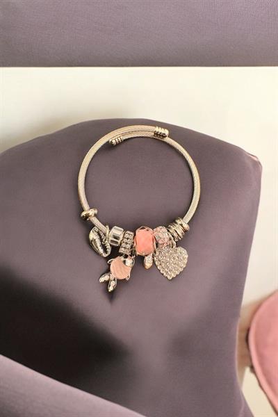 Farklı Figürlü Çelik Pandora Bİleklik Pembe