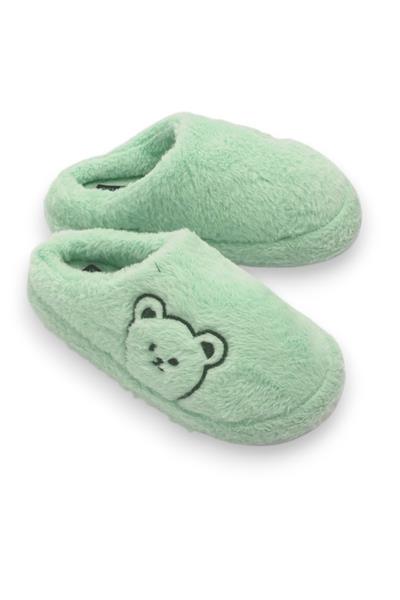 Peluş Ayıcıklı Önü Kapalı Ev Terliği Yeşil