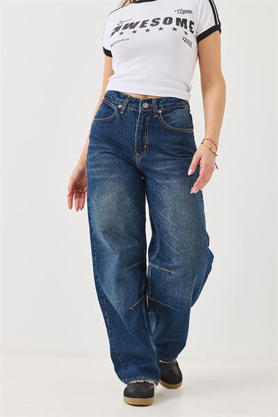 Kadın Yıkanmış Dikiş  Modelli Mavi Jean 