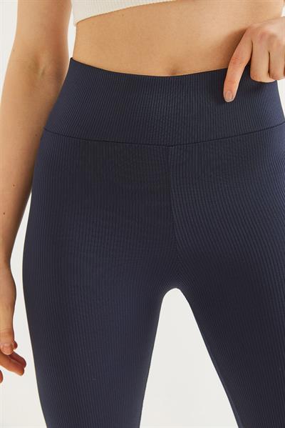 Yüksek Bel Fitilli Toparlayıcı Tayt Lacivert