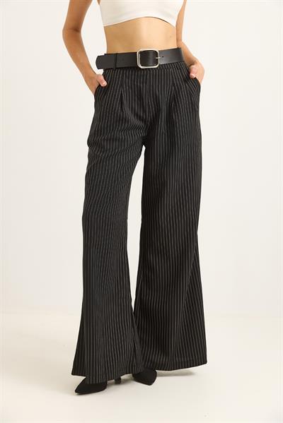 Keten Karışımlı Palazzo Pantolon Siyah