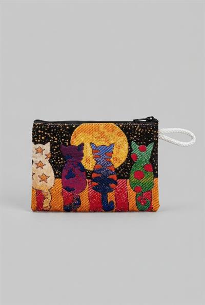 Kedi Desen Goblen Hediyelik Cüzdan Siyah
