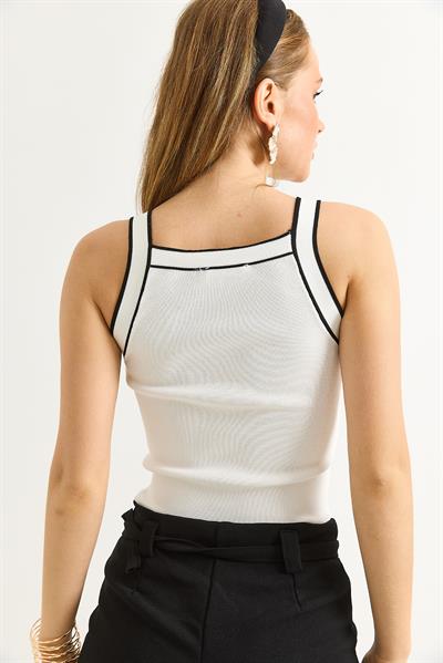 Halter Yaka Triko Bluz Beyaz