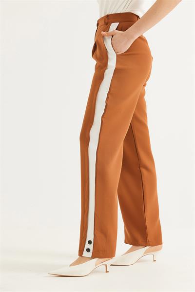 Yanları Şeritli Bol Paça Pantolon Taba