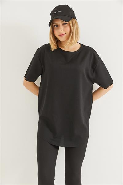 Bisiklet Yaka  Kısa Kol Basic Tshirt Siyah