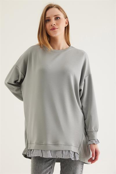 Gömlek Garnili Modal Tunik Gri