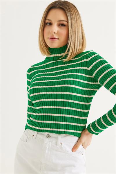 Yarım Balıkçı Yaka  Mevsimlik Triko Kazak Yeşil