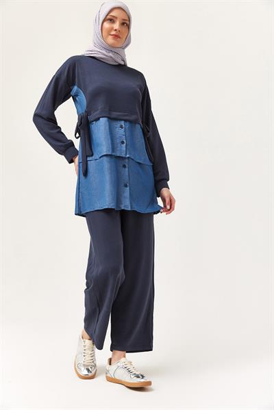 Kot Garnili Bağlamalı İkili Takım İndigo