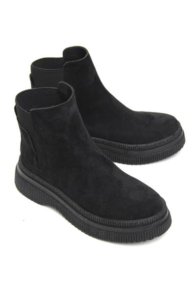 Bilek Lastikli Süet Kadın Bot Siyah