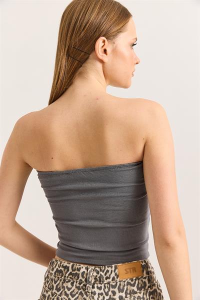 Esnek  Straplez Bluz Gri