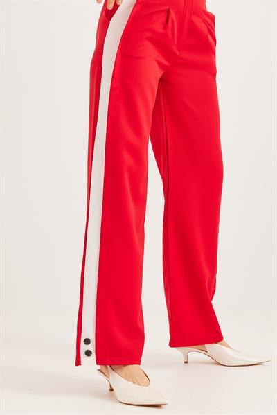 Yanları Şeritli Bol Paça Pantolon Kırmızı