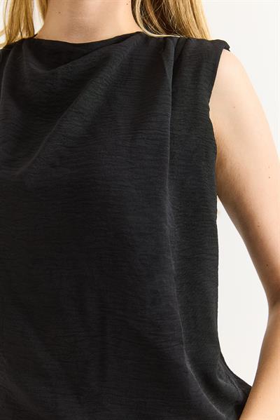 Ayrobin Kumaş Drapeli Siyah Kolsuz Bluz