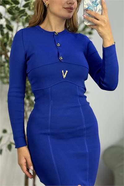 Yırtmaçlı Elbise Crop Ceket Takım Saks