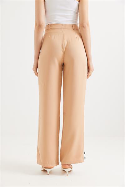 Yanları Şeritli Bol Paça Pantolon Vizon