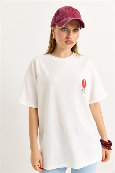 Sweet Peach Baskılı Beyaz Tshirt
