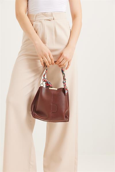Şallı Mini El ve Omuz Çantası Taba